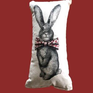Maya Pickles Bunny with Red Floral Bow Tie Pillow NWOT